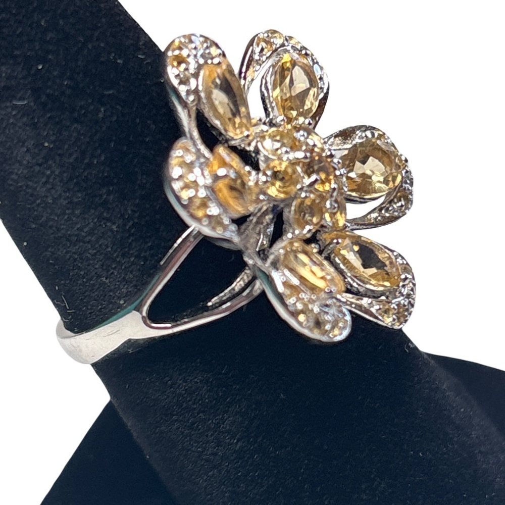 Dazzling Pear Shaped Yellow Citrine & cubic zirconia   Sterling Silver 925 Sz 7 - Picture 2 of 5